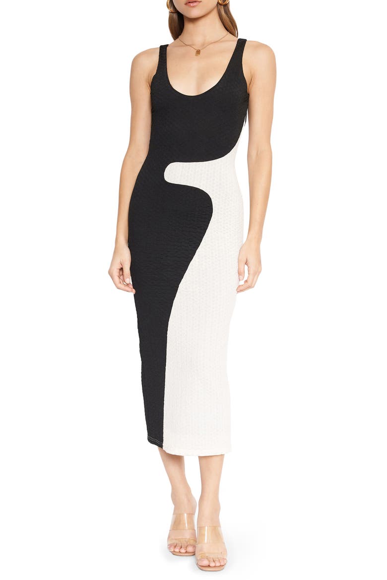 Zenni Colorblock Midi Dress, Main, color, BLACK CREAM