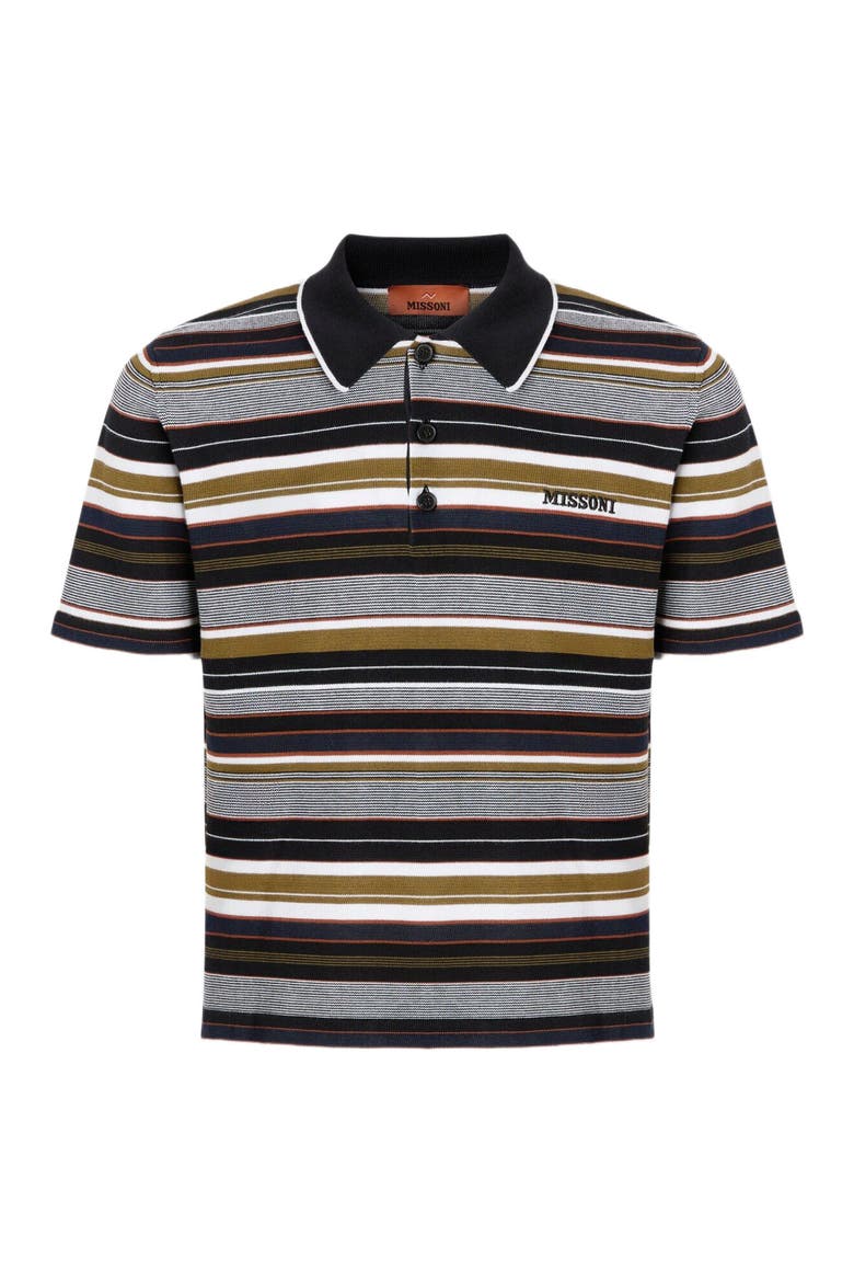 Striped Cotton Polo Shirt With Embroidered Logo Lettering, Alternate, color, Red Multi