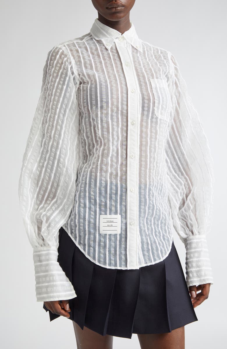 Thom Browne Transparent Stripe Classic Button-Down Shirt, Alternate, color, 