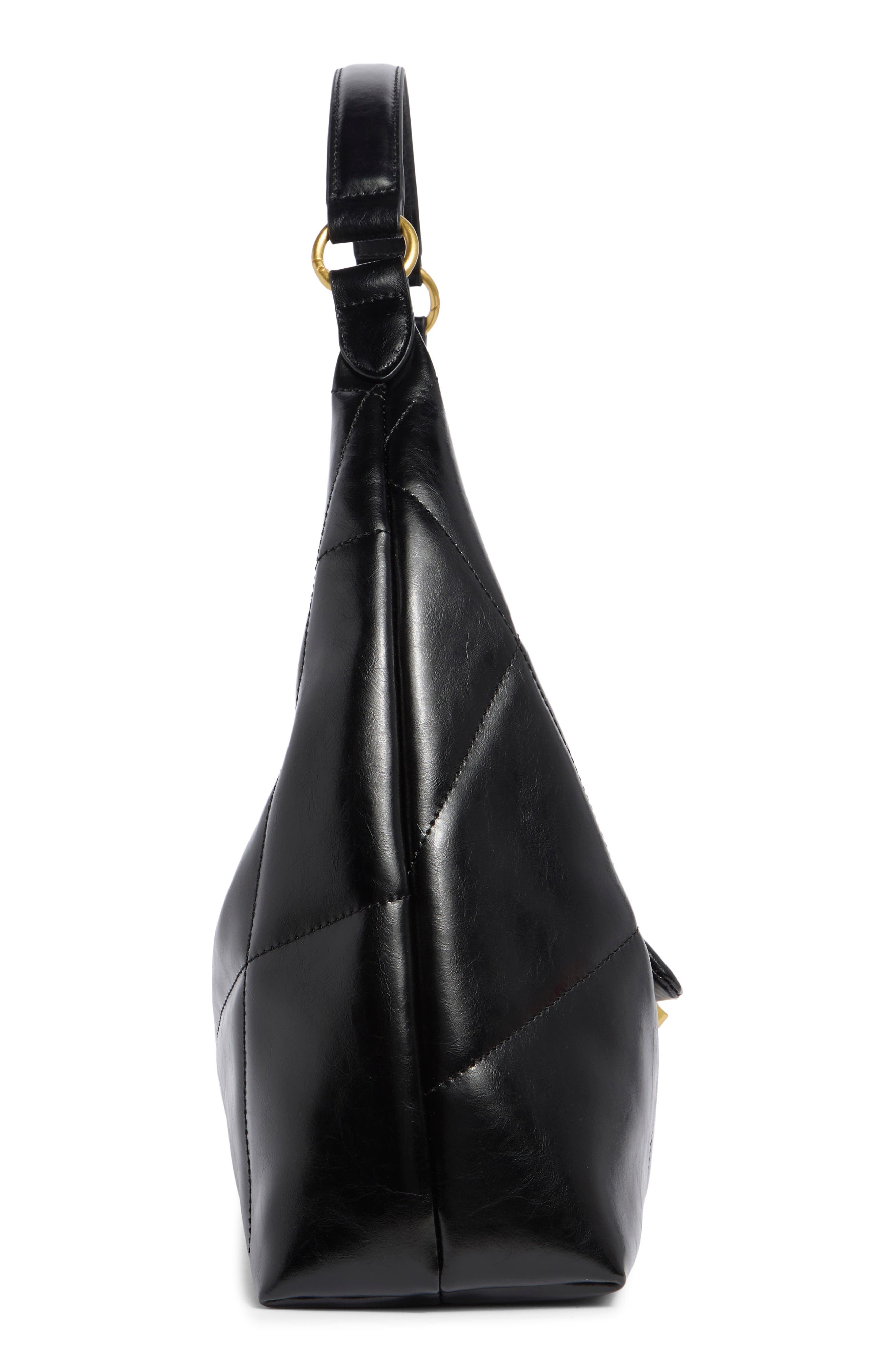 Jitney Patchwork Leather Shoulder Bag, Alternate, color, BLACK