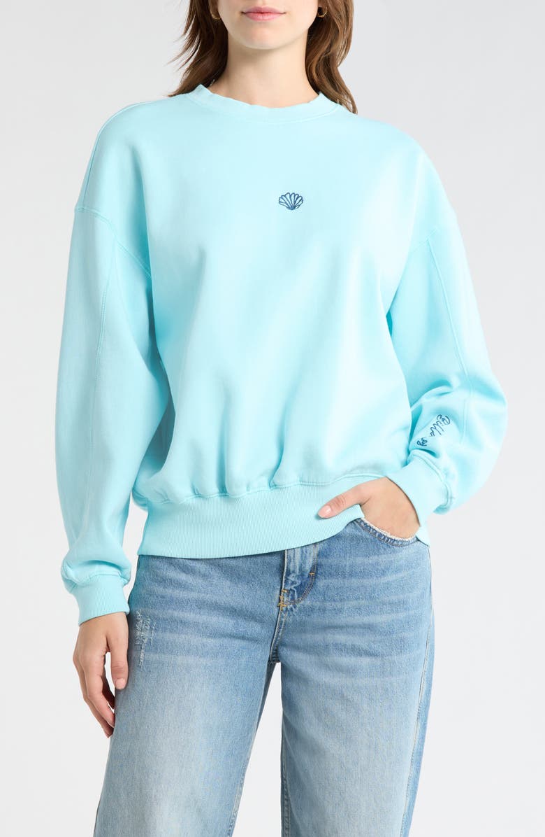 Billabong Sanibel Kendal Fleece Crewneck Sweatshirt, Main, color, Pool Blue