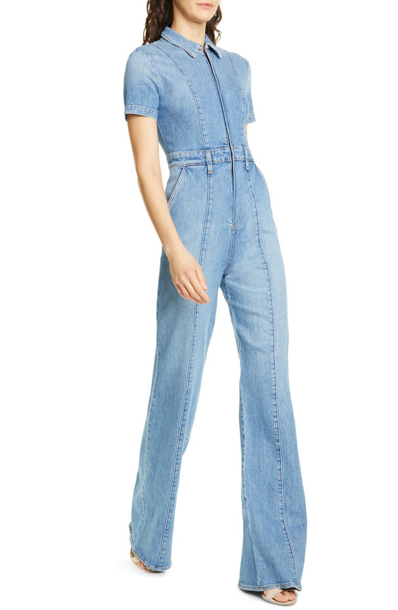 Alice + Olivia Jeans Wide Leg Denim Jumpsuit, Alternate, color, 
