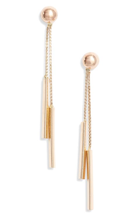 14K Gold Double Bar Drop Earrings