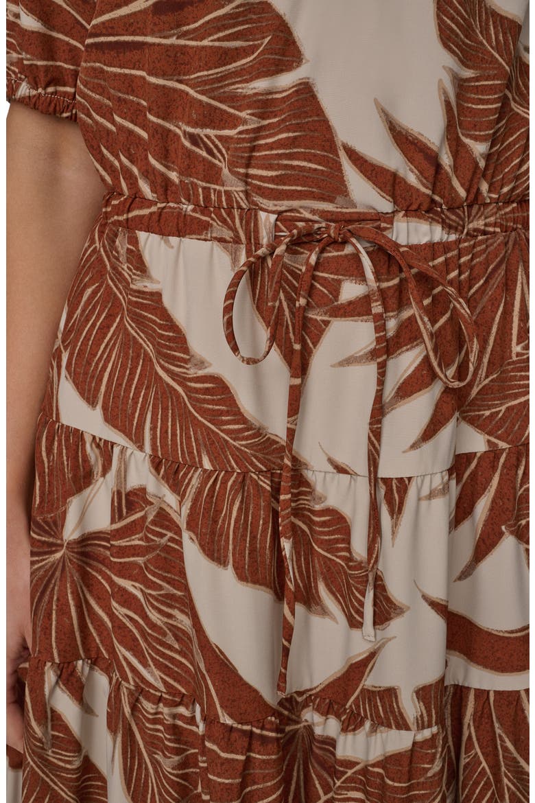 Printed Split Neck Tiered Dress, Alternate, color, LATTE MULT