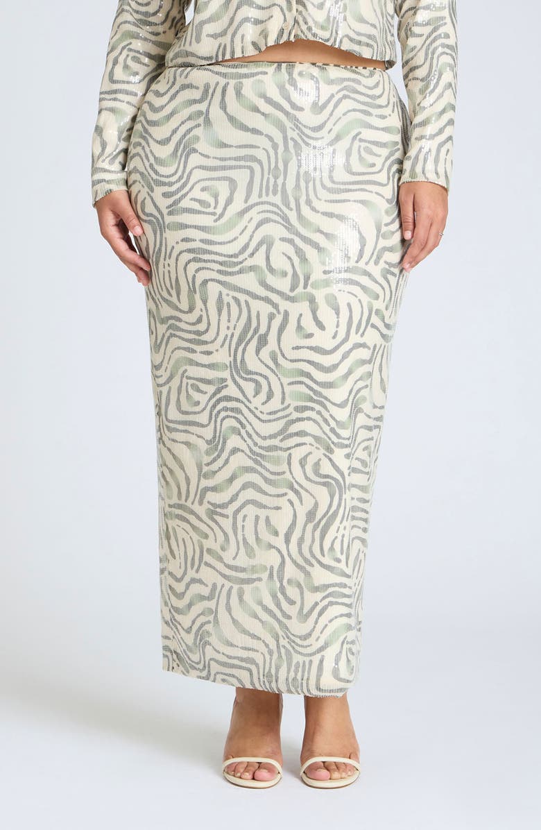 ELOQUII Printed Sequin Midi Skirt, Main, color, 