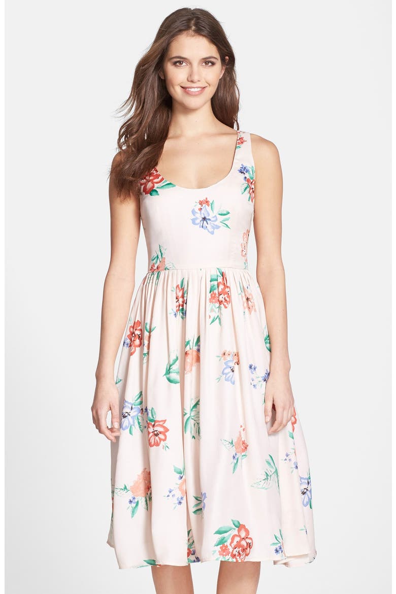 BB Dakota 'Heleen' Floral Print Fit & Flare Midi Dress, Main, color, MULTI