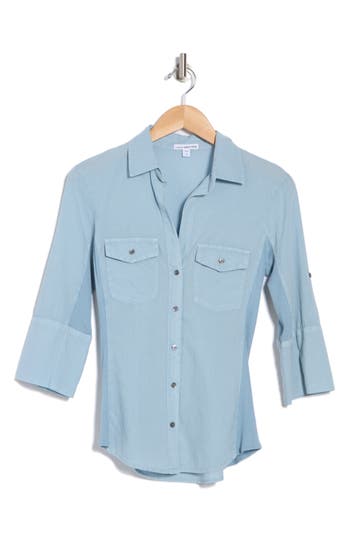 JAMES PERSE JAMES PERSE THREE-QUARTER SLEEVE BUTTON-UP SHIRT