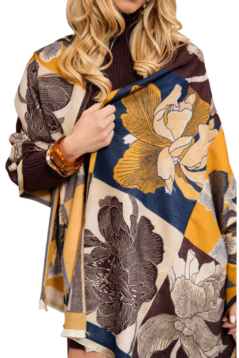 Abstract Floral Reversible Scarf, Main, color, BROWN