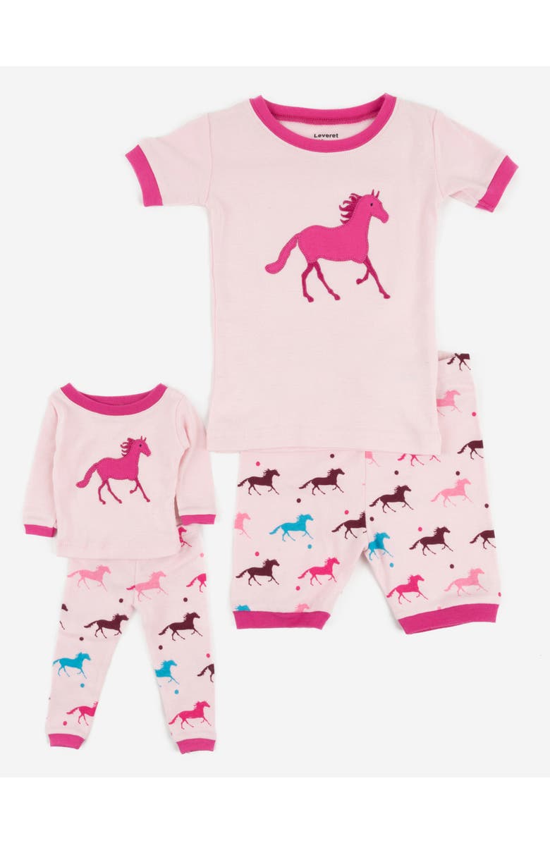 Leveret Girls Matching Doll Short Printed Cotton Pajamas, Main, color, Show Horse