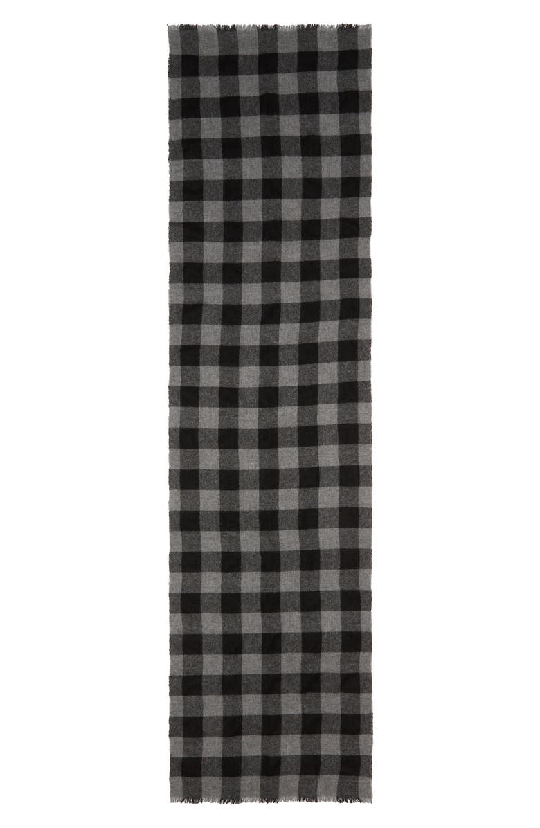Vince Buffalo Check Cashmere Scarf, Alternate, color, Black Charcoal