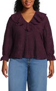 Lands' End Feminine Ruffle Chiffon V Neck Blouse