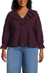 Lands' End Plus Size Feminine Ruffle Chiffon V Neck Blouse