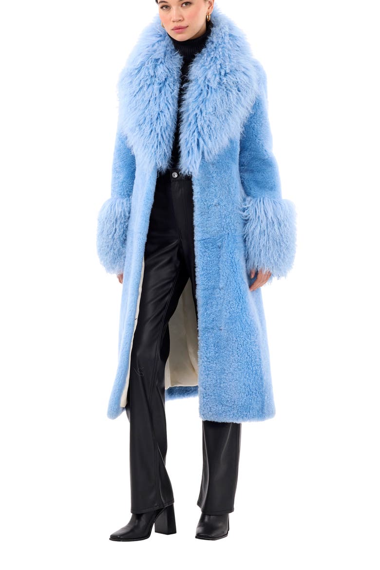 Genuine Shearling Short Coat, Alternate, color, BLUE