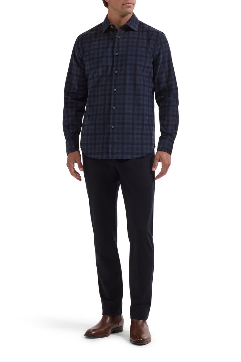 Axel Shaped Fit Long Sleeve Button Up Shirt, Alternate, color, NAVY