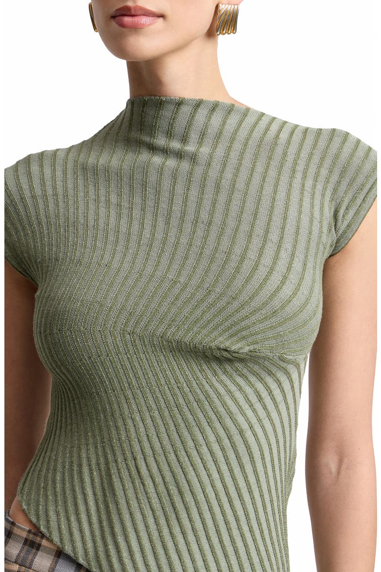 Radial Rib Asymmetric Mock Neck Top, Alternate, color, OLIVE MULTI
