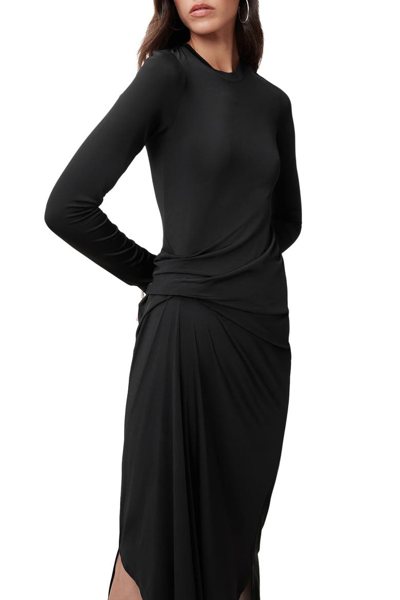 Rivi Long Sleeve Asymmetric Dress, Alternate, color, BLACK