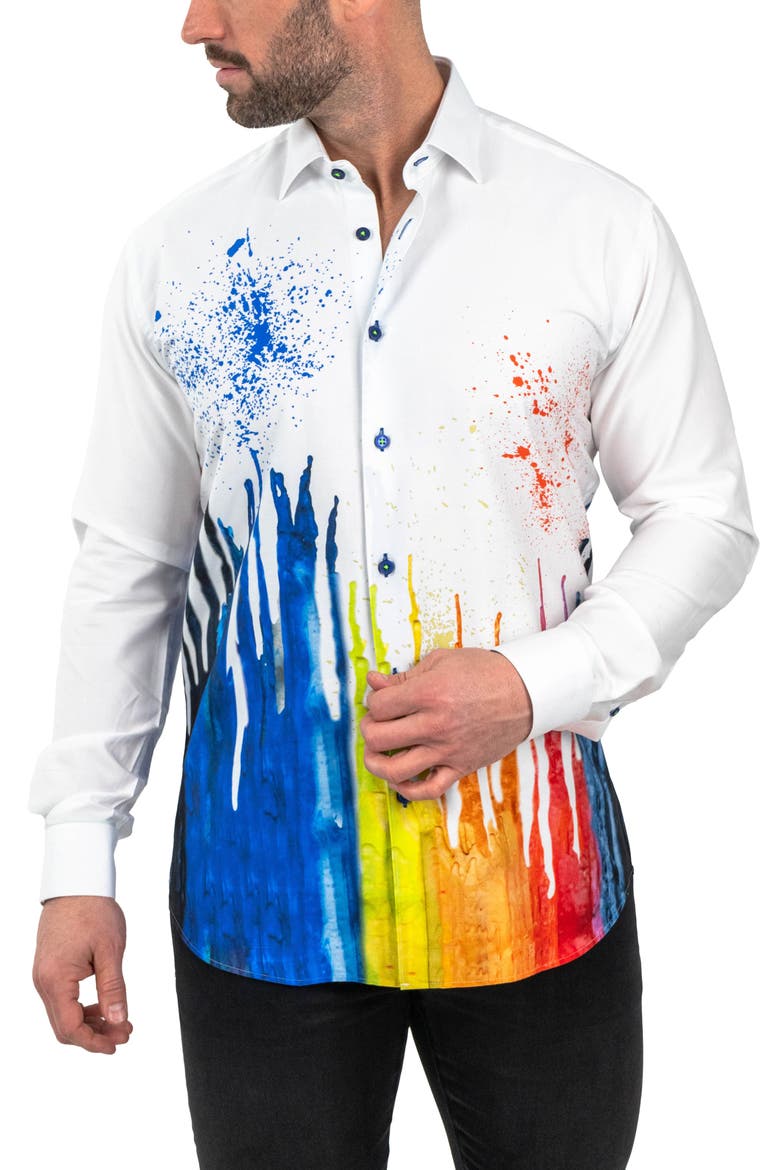 Fibonacci Dripped White Contemporary Fit Button-Up Shirt, Alternate, color, WHITE