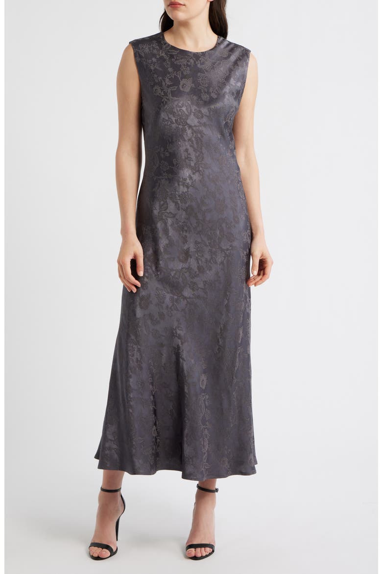 Textured Floral Damask Maxi Dress, Main, color, GREY