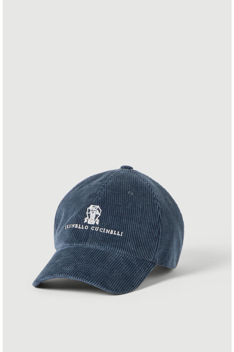 Comfort cotton and cashmere corduroy baseball cap with embroidered logo, Main, color, Blue