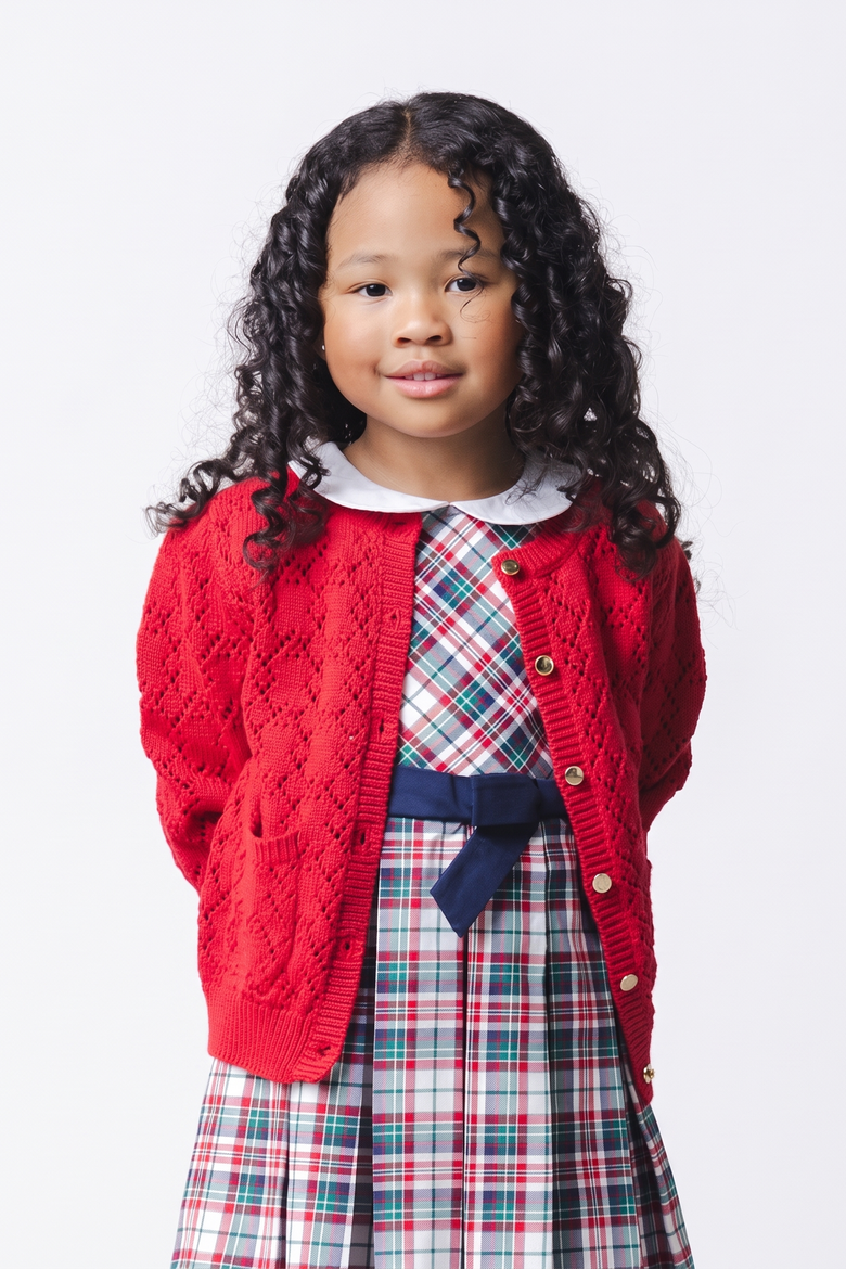 Kids' Organic Cotton Pointelle Cardigan, Alternate, color, Red Diamond