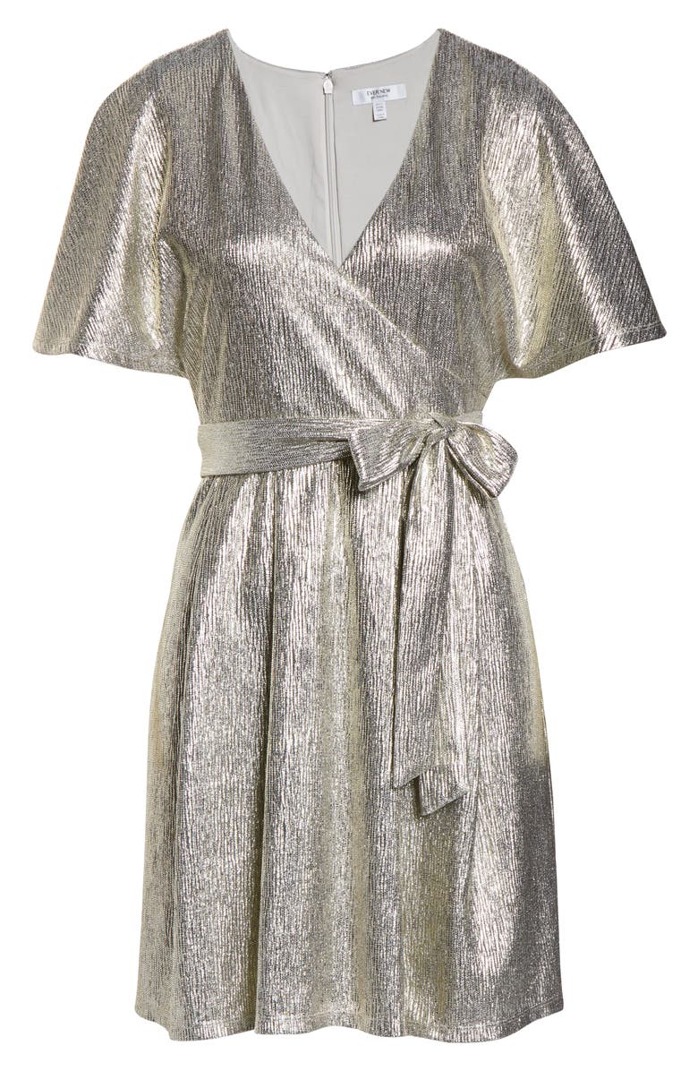 Ever New Metallic Short Sleeve Faux Wrap Dress, Alternate, color, 