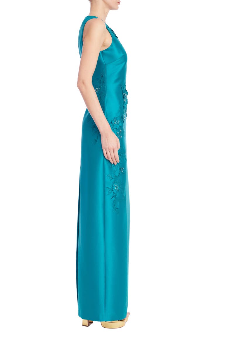 Beaded Floral Appliqué Mikado Sheath Gown, Alternate, color, TEAL