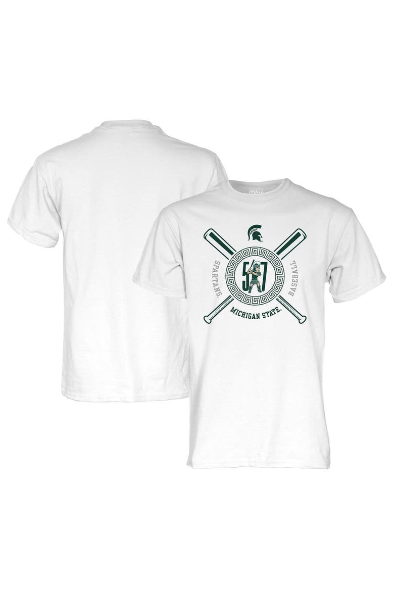 Unisex Blue 84 White Michigan State Spartans 517 Day Baseball T-Shirt, Main, color, White