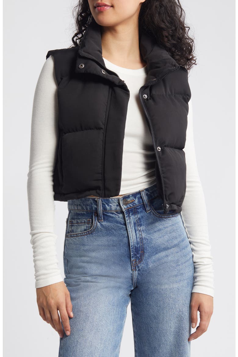 Crop Puffer Vest, Main, color, BLACK