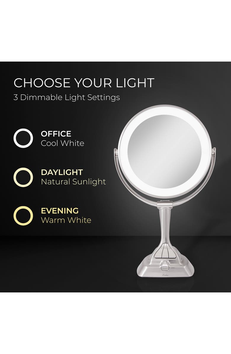 Zadro Lighted Makeup Mirror with 10X/1X Magnification & Smart Dim Controls, Alternate, color, Satin Nickel