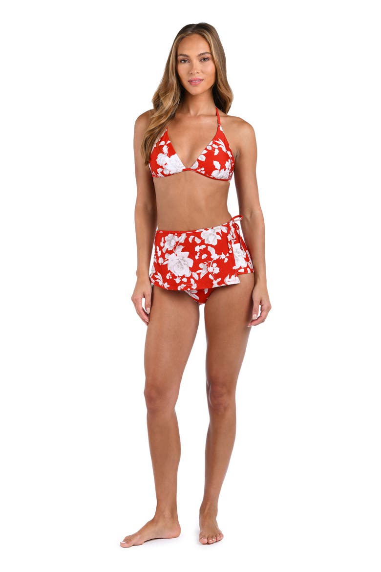 Anabelle Ikebana Triangle Bikini Top, Alternate, color, ROUGE