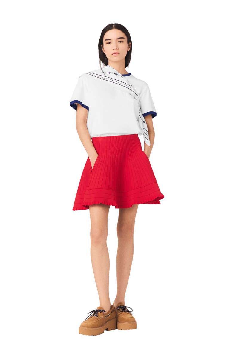 maje Compact knit short skirt, Main, color, Red