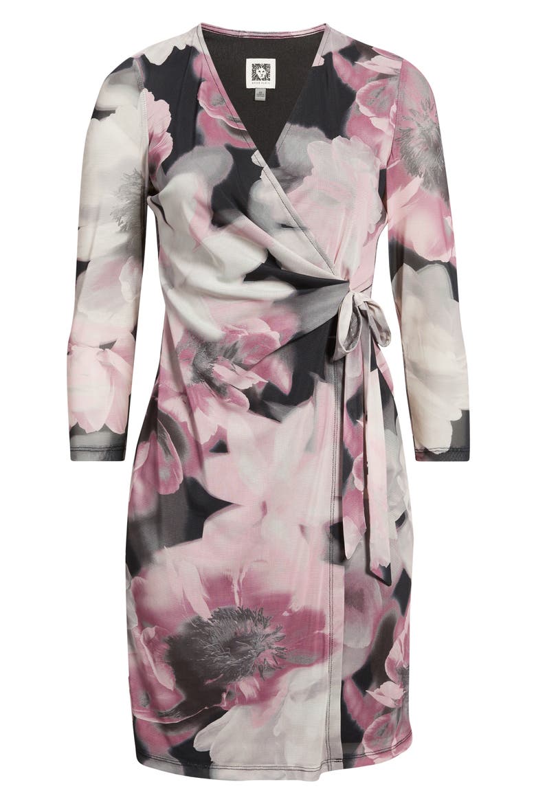 Floral Print Wrap Minidress, Alternate, color, ANNE BLACK MULTI
