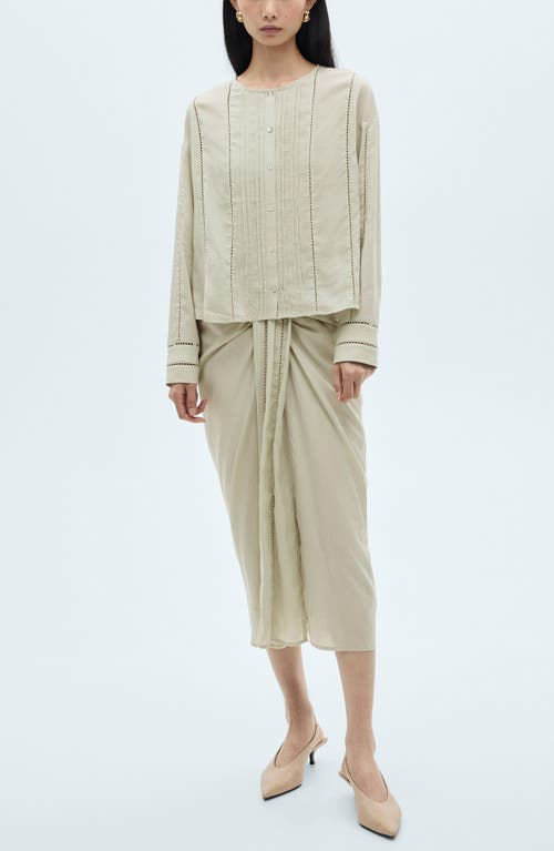 MANGO MANGO OPENWORK LONG SLEEVE BUTTON-UP TOP 