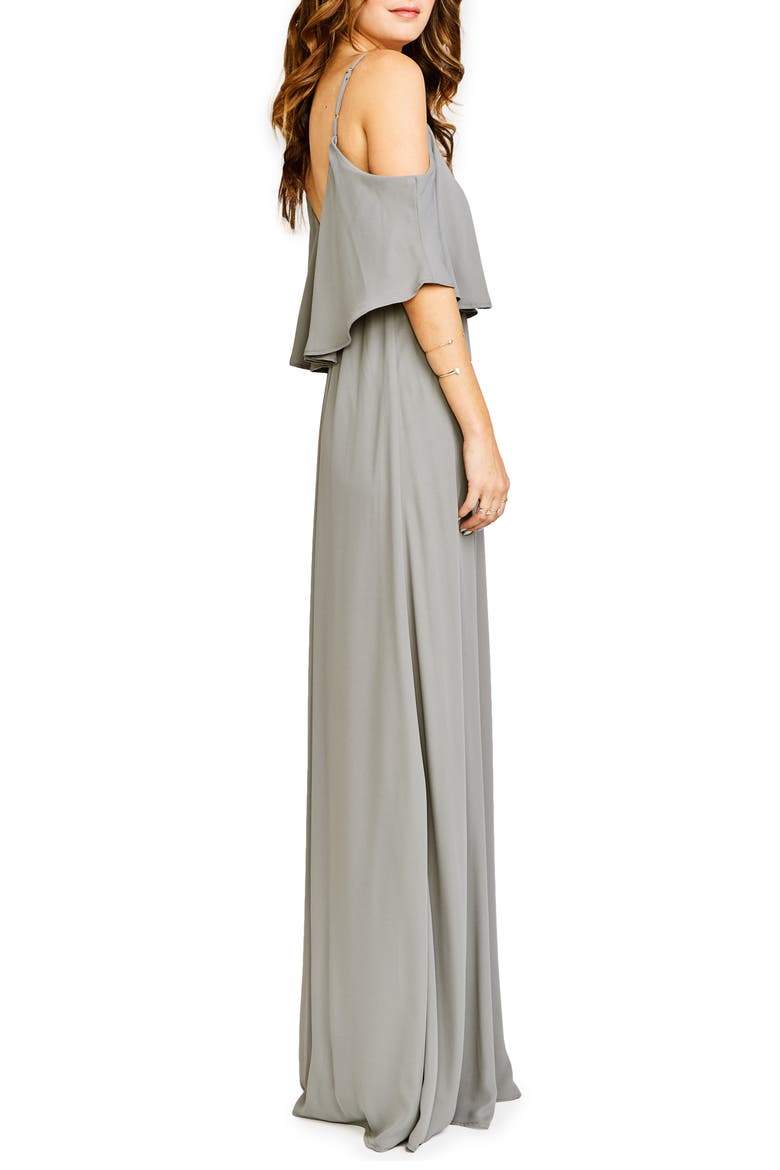 Caitlin Cold Shoulder Chiffon Gown, Alternate, color, SOFT CHARCOAL