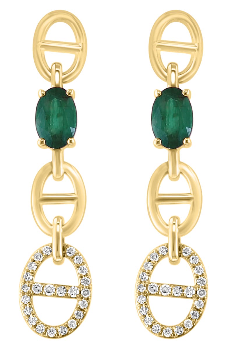 EFFY 14K Gold Emerald & Diamond Pavé Mariner Link Drop Earrings, Alternate, color,