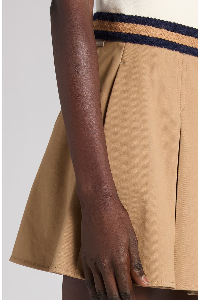 Pleated Cotton Stretch Gabardine Miniskirt, Alternate, color, BEIGE