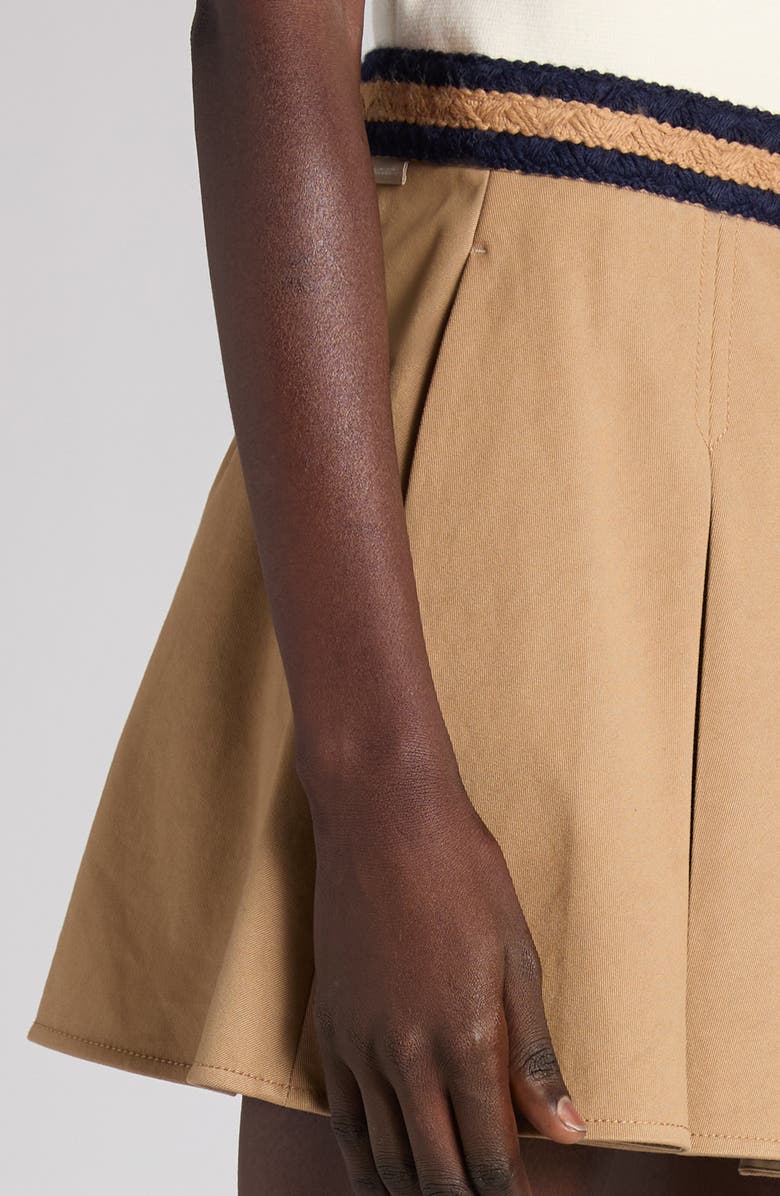 Moncler Pleated Cotton Stretch Gabardine Miniskirt, Alternate, color, Beige