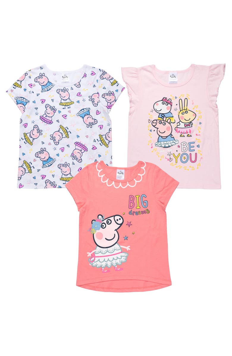 Peppa Pig 3-Pack T-Shirts, Main, color, White/Pink