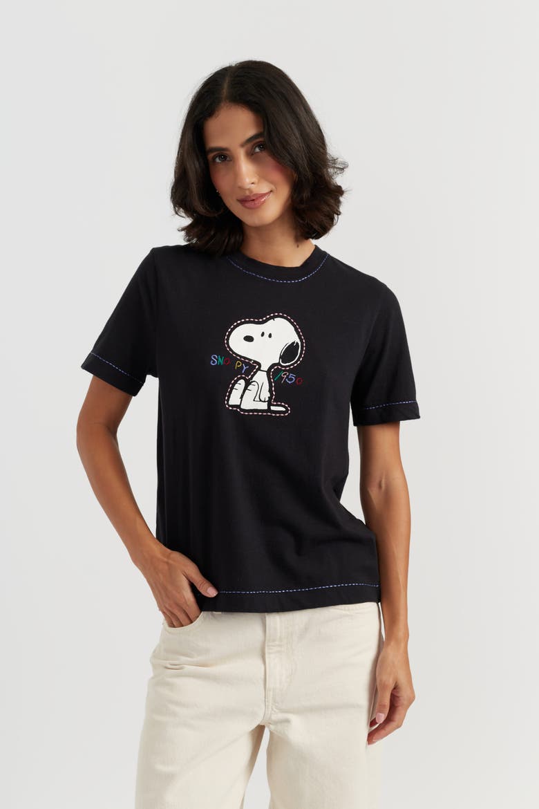 Cotton Snoopy Embroidered T-Shirt, Alternate, color, Black