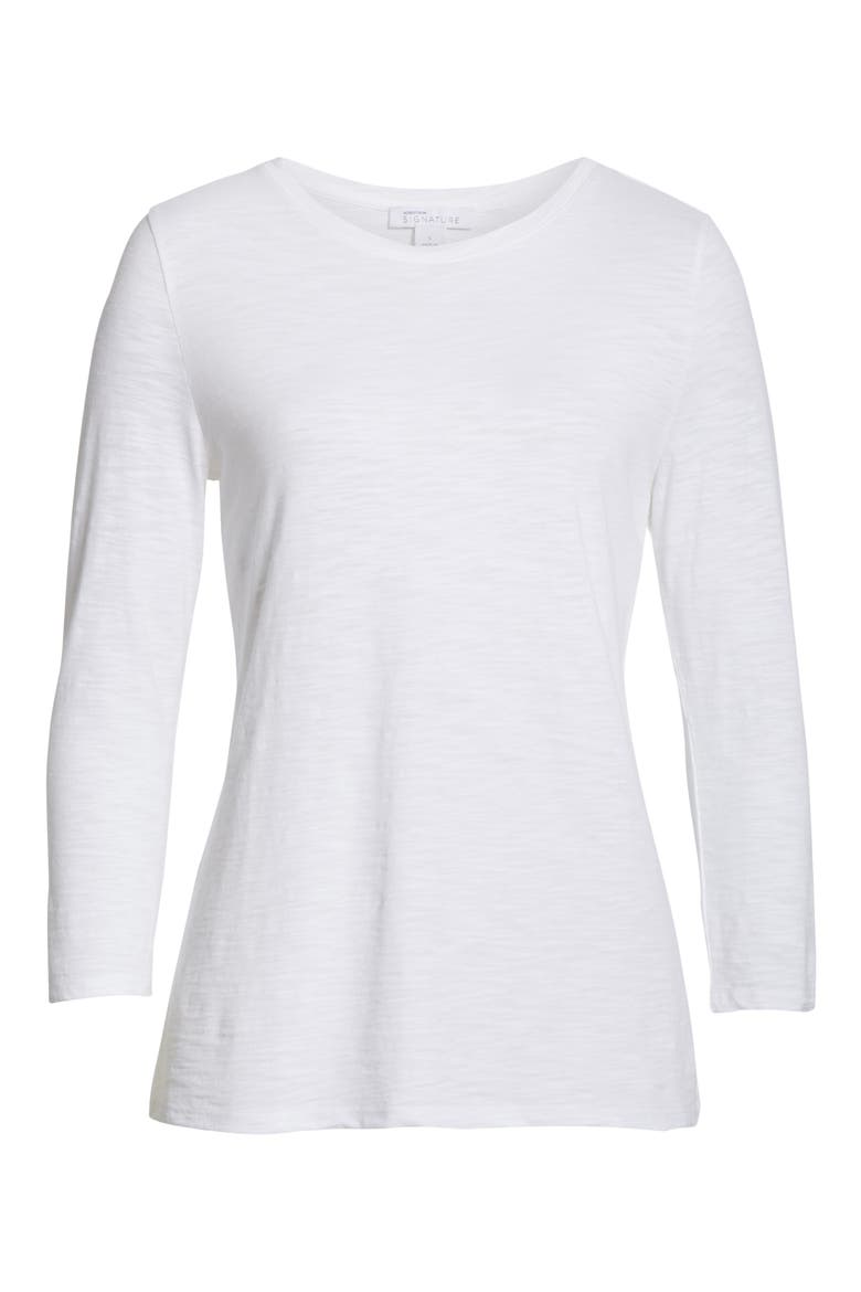 Scoop Neck Cotton Blend Tee, Alternate, color, WHITE