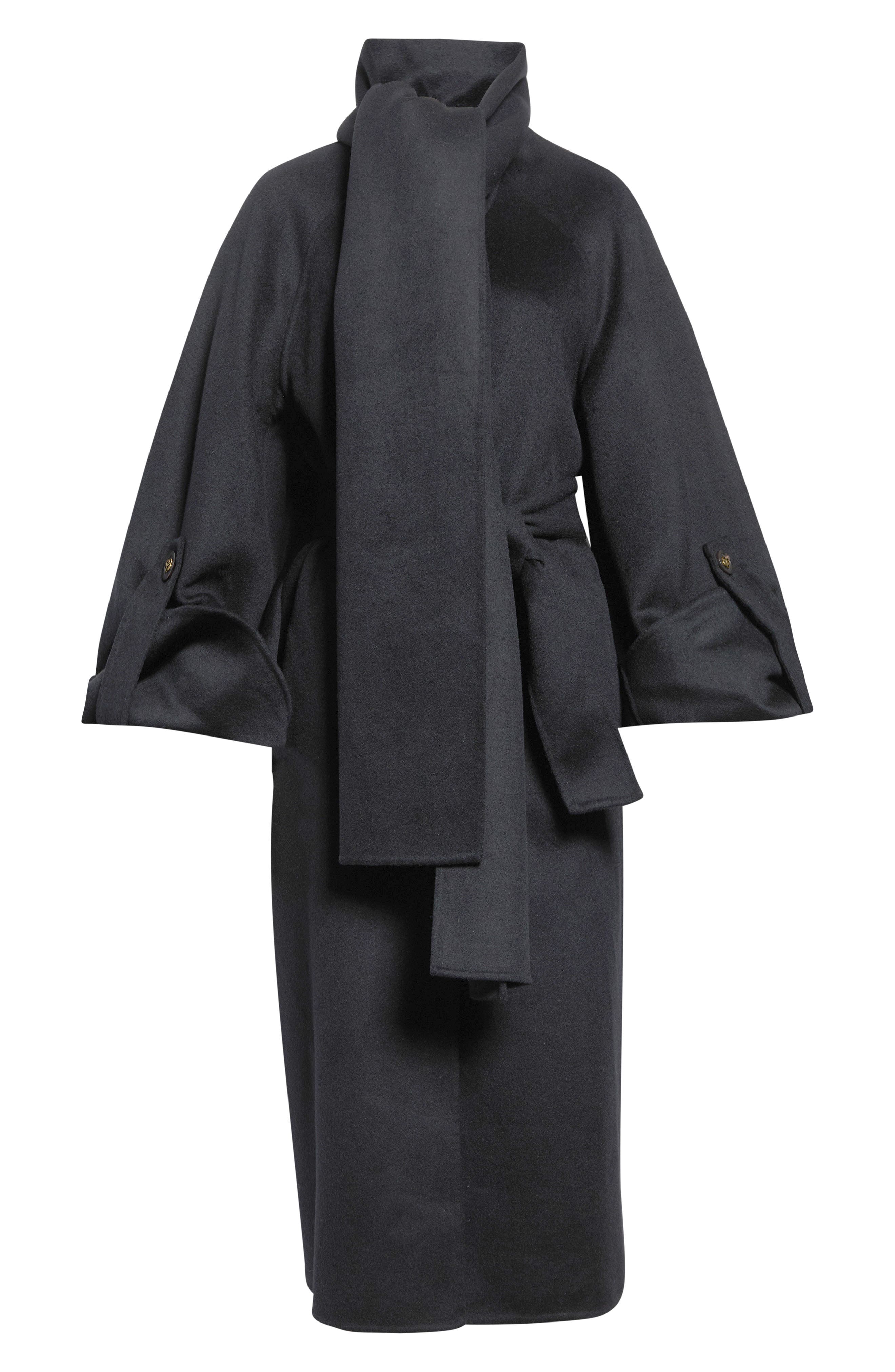 Zimmermann Valiant Wool Blend Coat With Scarf In Black