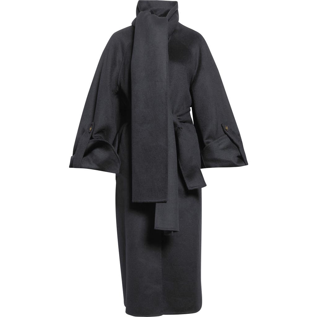 Zimmermann Valiant Wool Blend Coat With Scarf In Black