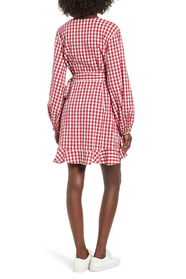 Gingham Wrap Dress, Alternate, color, RED
