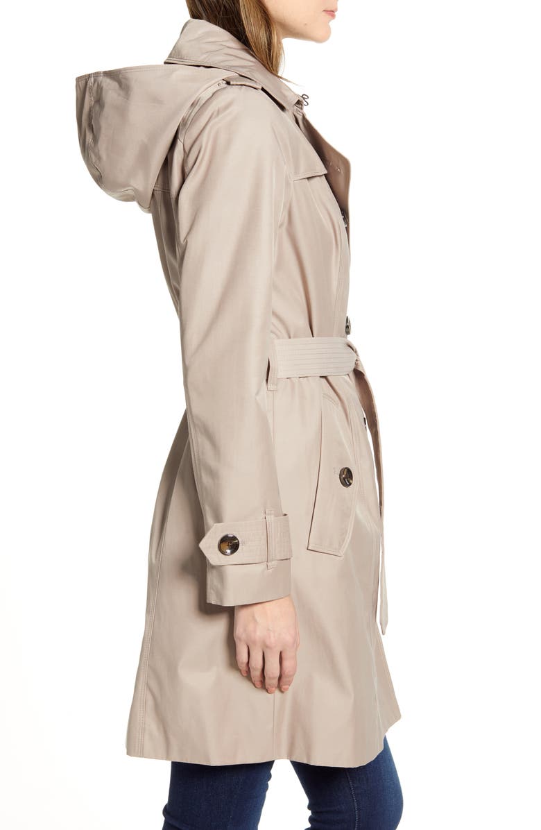 London Fog Double Breasted Trench Raincoat, Alternate, color,