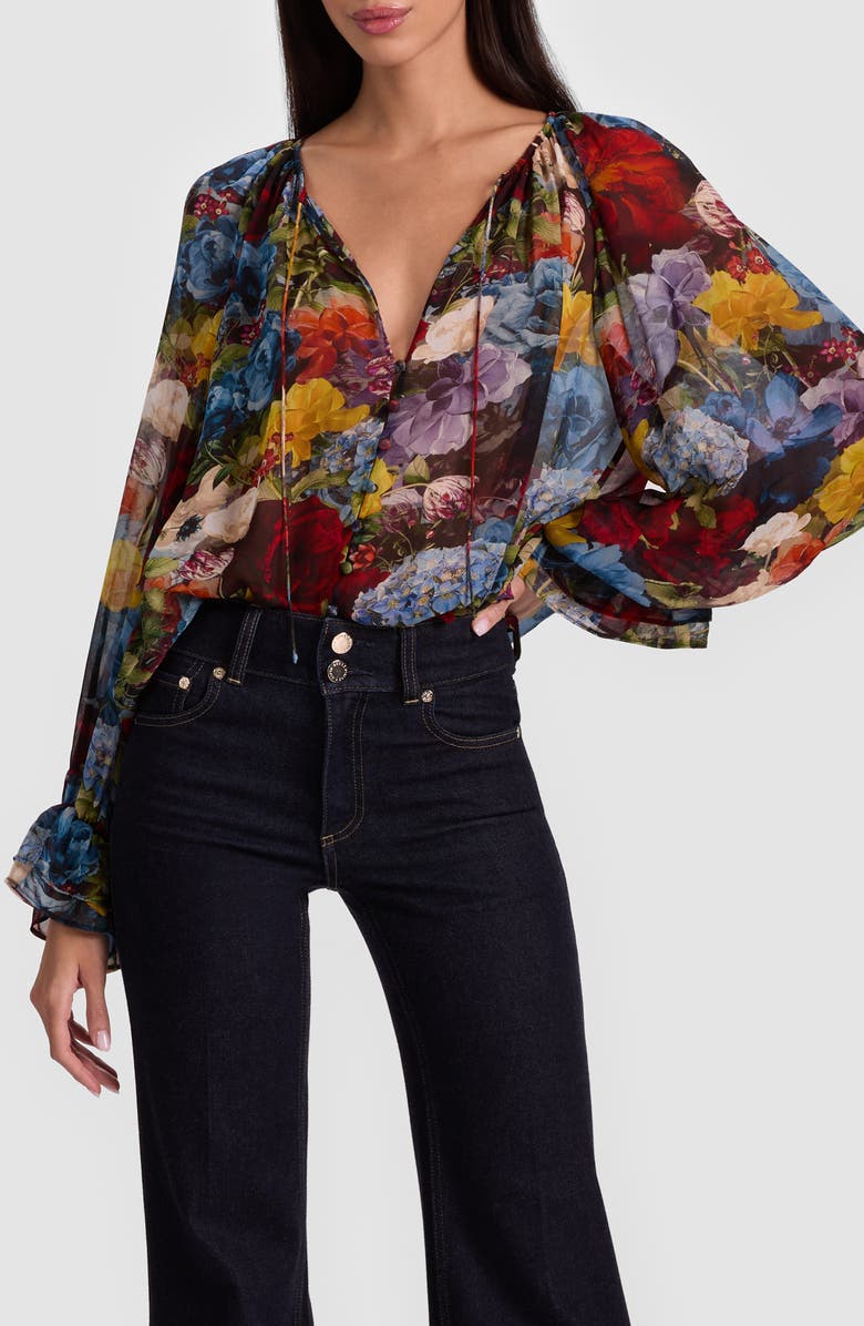 Alice + Olivia Josephine Floral Georgette Top, Alternate, color, Flourish Sm