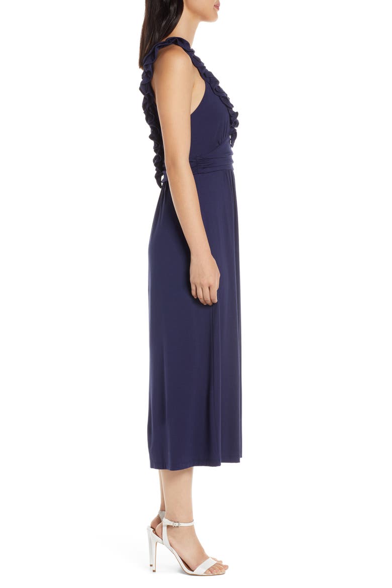 Leena Ruffle Midi Dress, Alternate, color, TRUE NAVY