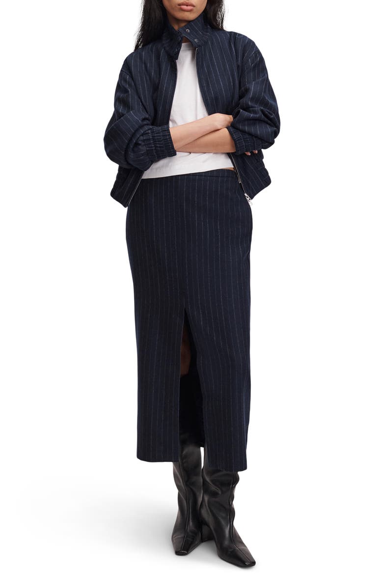 Bessie Wool Blend Pinstripe Midi Skirt, Alternate, color, NAVY MULTI