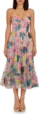 Dress the Population Carina Sequin Appliqué Midi Dress