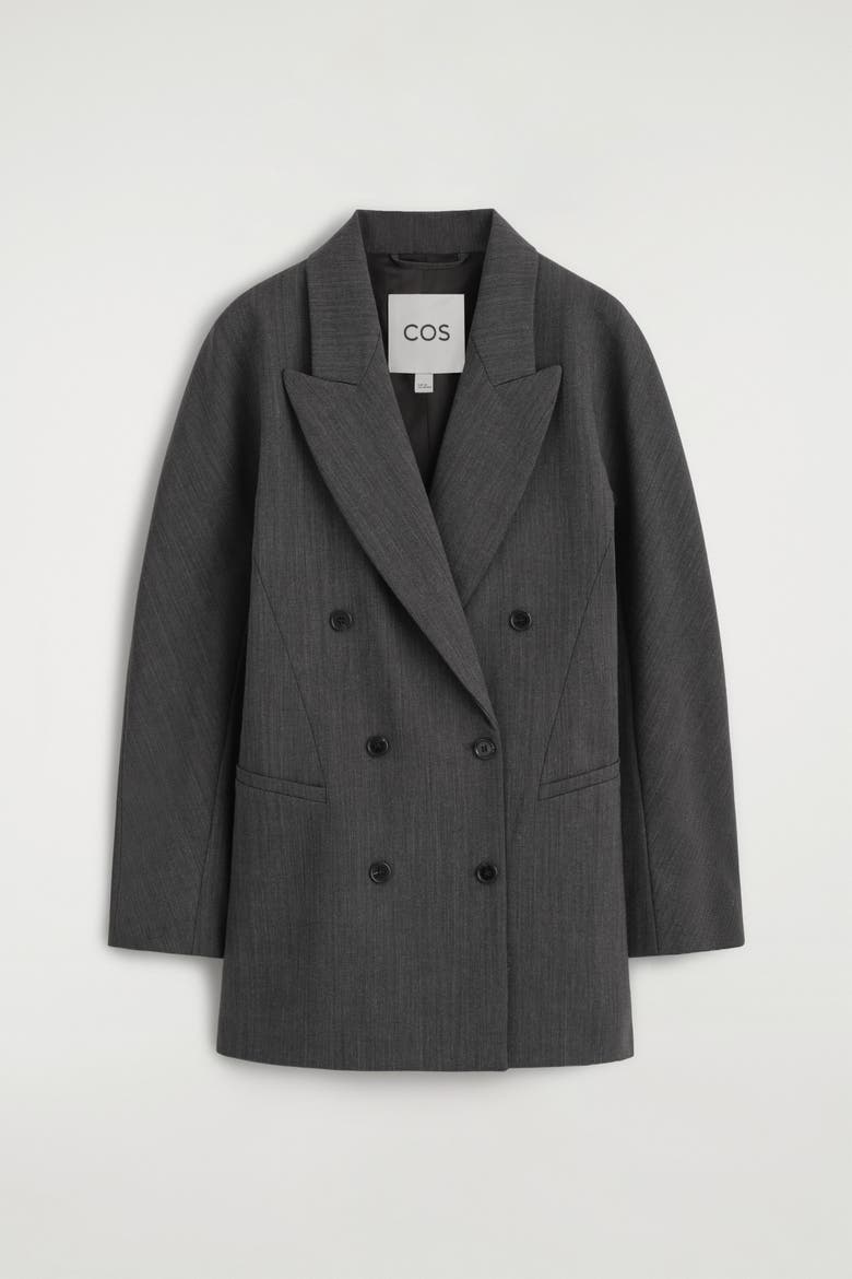 Sculpted Double-breasted Long-line Blazer, Alternate, color, GRAY MÉLANGE