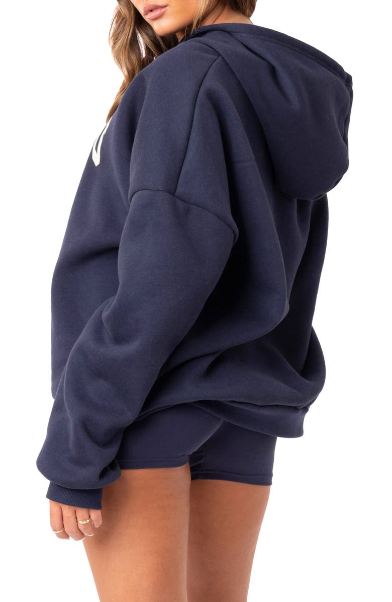 EDIKTED Malibu Pullover Hoodie, Alternate, color, Navy